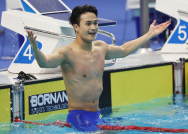 [항저우AG]폭주하는 한국 수영 이번엔 백인철..남자 접영 50m 대회신기록 금메달